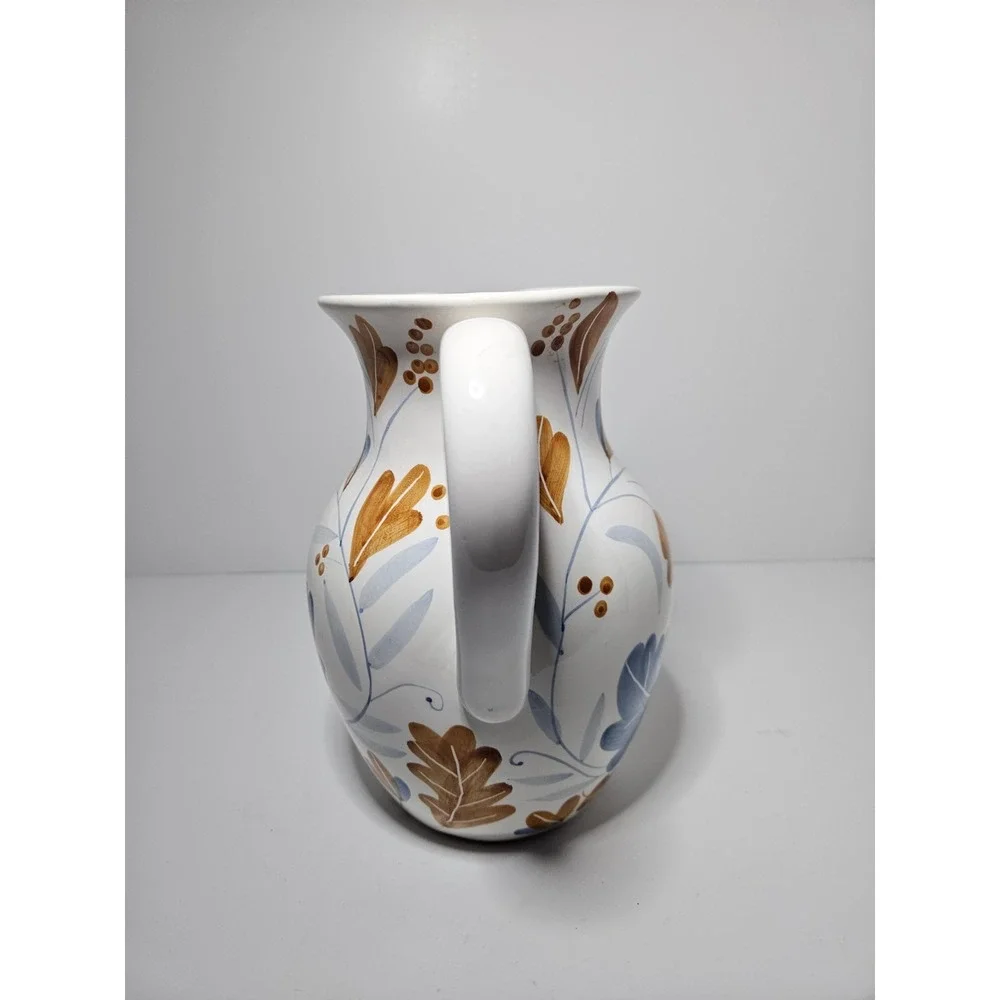 Teleflora Gift Ceramic Water Pitcher Hand Painted Fall Oak Leaves Berries White